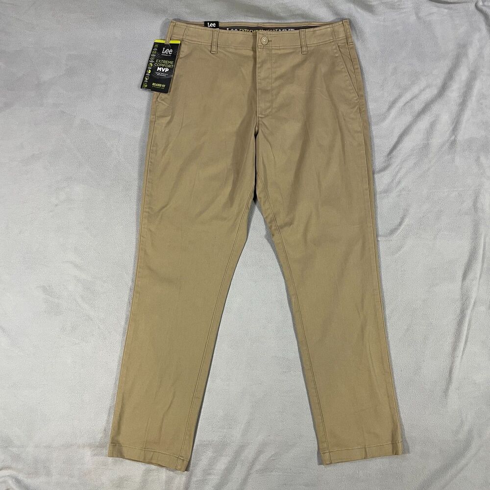 NWT Lee Extreme Comfort MVP Mens Size 36x34 Relaxed Fit Pants Straight Leg Tan